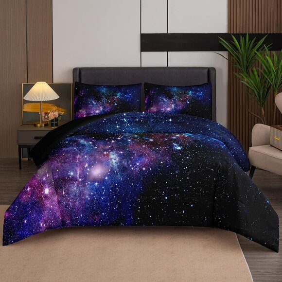 Bedding | Galaxy Queen Comforter Set Outer Space Blue Purple Starry Sky ...